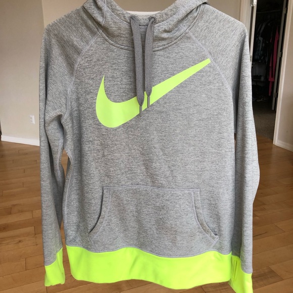 Nike Tops - Nike Check Therma-Fit Heather Gray/Neon Hoodie